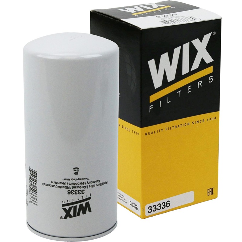 Filtro de combustible WIX WX33336 equivalente a Baldwin BF588, Donaldson P552603 y Fleetguard FF182 para motores diésel International, Perkins y Caterpillar.